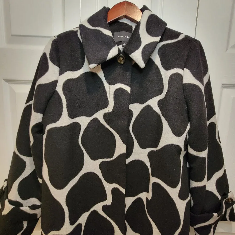 ANN TAYLOR Wool Blend Giraffe Print Mac Coat - Picture 7 of 14